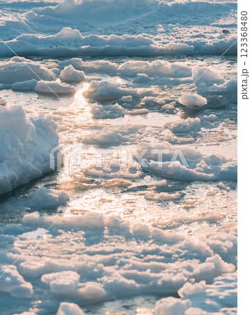 冬の海に押し寄せる流氷 123368480
