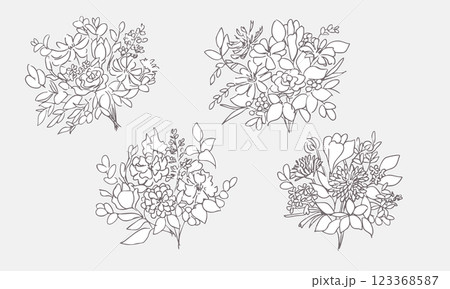 手書きの花束イラスト。ベクターの花束イラスト。花束の線画イラスト。 123368587