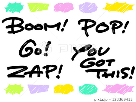 手書き文字素材。元気で力強いメッセージセット。 手書き文字素材。元気で力強いメッセージセット。 123369413