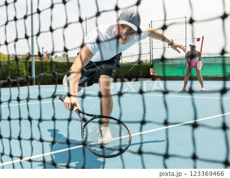 Tennis serve match on hard court Tennis serve match on hard court 123369466