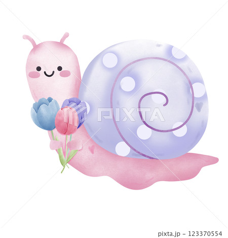 cute snail with tulip flowers  123370554