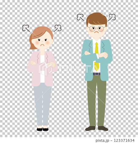 Angry young business people, male and female, full body 123371634