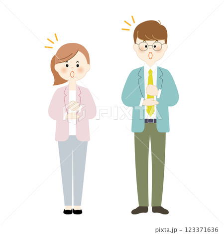 閃く若いビジネスパーソンの男女　全身 123371636