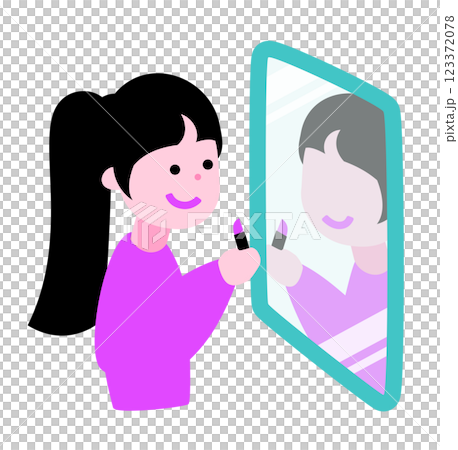 鳥瞰圖：一位日本女性在鏡子中化妝_化妝過程中/補妝 123372078
