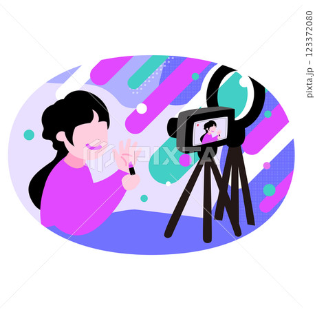 人気女性配信者がカメラ前でメイク動画を撮影中_インフルエンサーの配信舞台裏イラスト 123372080