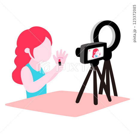 人気女性配信者がカメラ前でメイク動画を撮影中_インフルエンサーの配信舞台裏イラスト 123372085