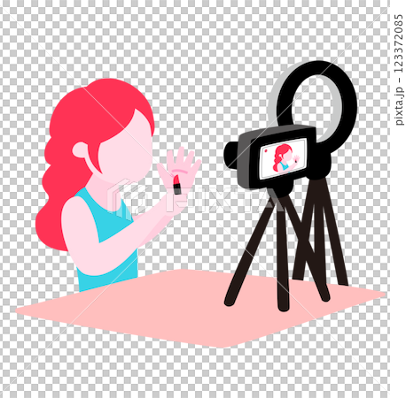 人気女性配信者がカメラ前でメイク動画を撮影中_インフルエンサーの配信舞台裏イラスト 123372085