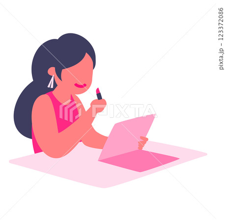 メイクアップ・化粧をするアジア人女性の俯瞰イラスト_メイク中・メイク直し・メイクアップアーティスト メイクアップ・化粧をするアジア人女性の俯瞰イラスト_メイク中・メイク直し・メイクアップアーティスト 123372086