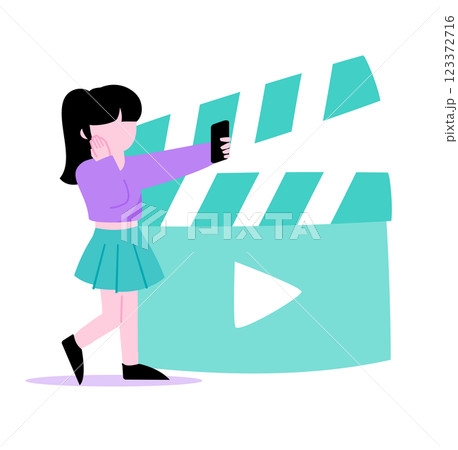 顔なし女性配信者・インフルエンサーの動画配信イラスト：小学生〜高校生の10代の自撮り動画イメージ 123372716