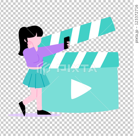 顔なし女性配信者・インフルエンサーの動画配信イラスト：小学生〜高校生の10代の自撮り動画イメージ 123372716