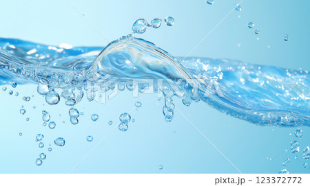 アクアブルーの水中に広がるバブル. アクアブルーの水中に広がるバブル. 123372772