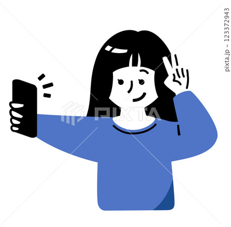 日本人の女子高生がスマホでセルフィーを撮る瞬間：10代の高校生・学生の自撮り・動画配信する女性 123372943