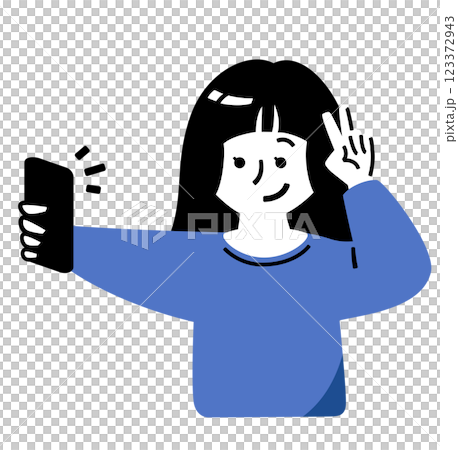 日本人の女子高生がスマホでセルフィーを撮る瞬間：10代の高校生・学生の自撮り・動画配信する女性 123372943