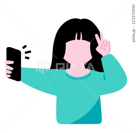 日本人の女子高生がスマホでセルフィーを撮る瞬間：10代の高校生・学生の自撮り・動画配信する顔なしの女 123372950
