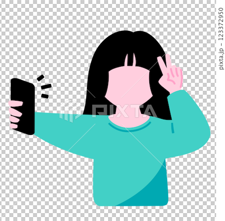 日本人の女子高生がスマホでセルフィーを撮る瞬間：10代の高校生・学生の自撮り・動画配信する顔なしの女 123372950