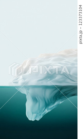 Large iceberg floating in ocean with most of its mass submerged underwater, symbolizing hidden danger, global warming, and climate change effects on polar regions 123373104