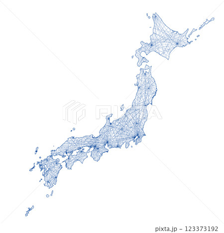 ネットワークのイメージの日本地図、日本列島の地図 通信、インフラ、物流イメージ 白背景 ネットワークのイメージの日本地図、日本列島の地図 通信、インフラ、物流イメージ 白背景 123373192