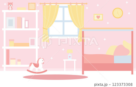 Flat Design Illustration of Cute Pink Bedroom Landscape for Kid Little Girl with Girly Decoration Flat Design Illustration of Cute Pink Bedroom Landscape for Kid Little Girl with Girly Decoration 123373308