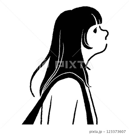 考える若い女性の横顔　ベクター線画 123373607