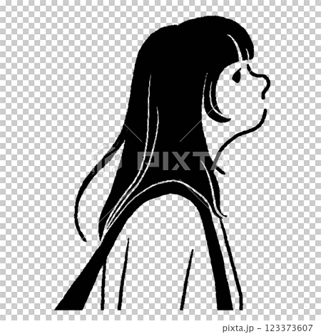 一個有思想的年輕女子的輪廓向量線圖 123373607