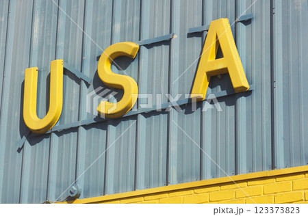 USA Sign on Front of Old Building in Rural East Texas USA Sign on Front of Old Building in Rural East Texas 123373823