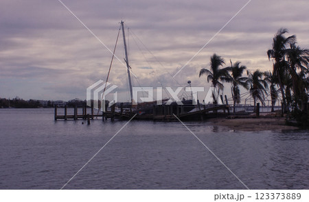 Sailboat Damaged From Hurricane Milton in Sarasota Florida Sailboat Damaged From Hurricane Milton in Sarasota Florida 123373889