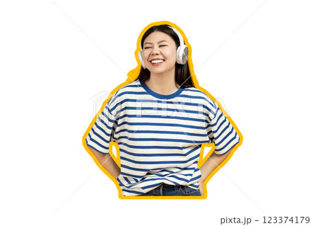 PNG, Poster Collage, happy girl, in headphones, isolated on white background. PNG, Poster Collage, happy girl, in headphones, isolated on white background. 123374179