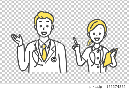 一組男女醫務工作者給予指導 一組男女醫務工作者給予指導 123374283