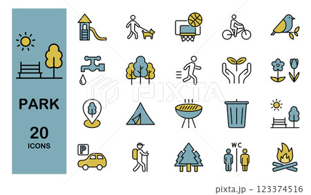 公園に関するアイコンセット カラー 公園に関するアイコンセット カラー 123374516
