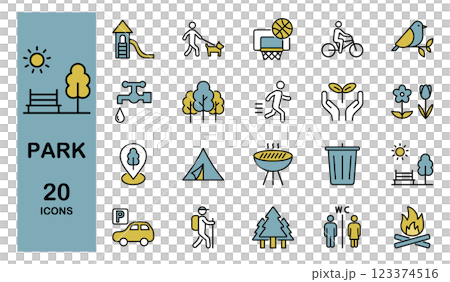 公園に関するアイコンセット カラー 公園に関するアイコンセット カラー 123374516