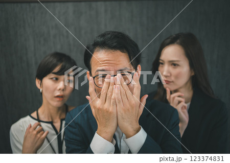 女性部下に睨まれる男性上司 女性部下に睨まれる男性上司 123374831