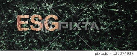 ESG (environment,social,governance)  text on big green leaves wall background  for sdgs goals in a sustainable 123374937