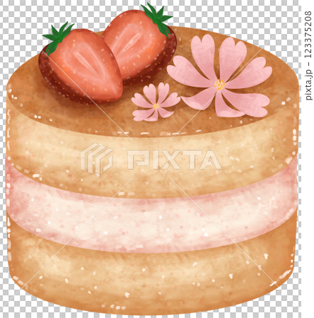 cake strawberry on top with pink flower 123375208