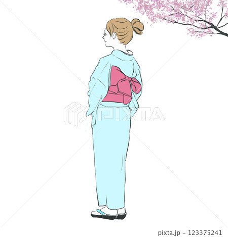 桜の下着物を着た女性 桜の下着物を着た女性 123375241
