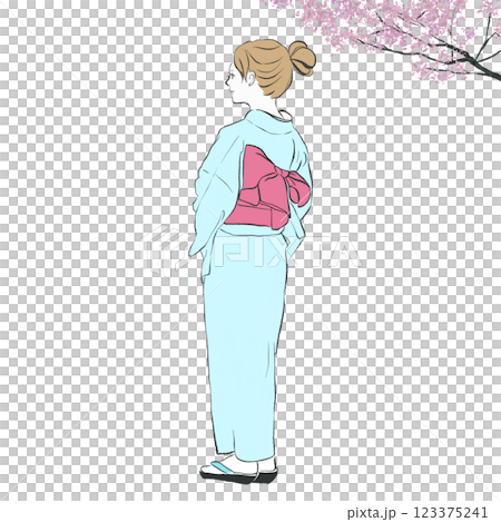 A woman wearing cherry blossom underwear 123375241