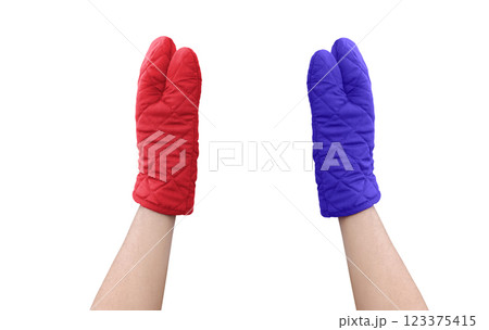 Heat Resistant Gloves, Blue and Red, Microwave Gloves. Heat Resistant Gloves, Blue and Red, Microwave Gloves. 123375415