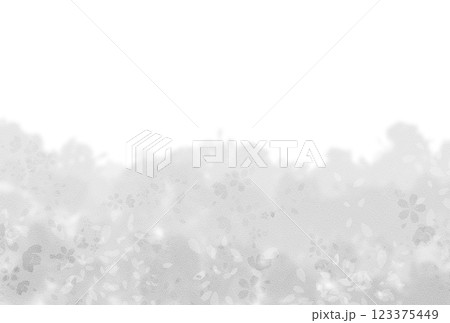 グレーの水彩で描いたグラデーションと桜の花と花びらの背景 123375449
