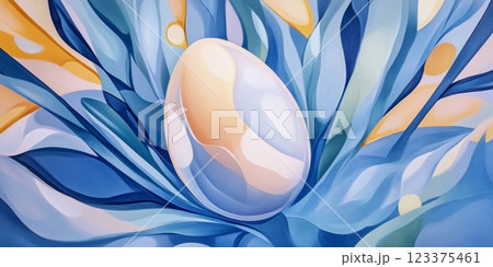 Abstract Egg with Blue and Gold Waves in Modern Art Design ai generative Abstract Egg with Blue and Gold Waves in Modern Art Design ai generative 123375461