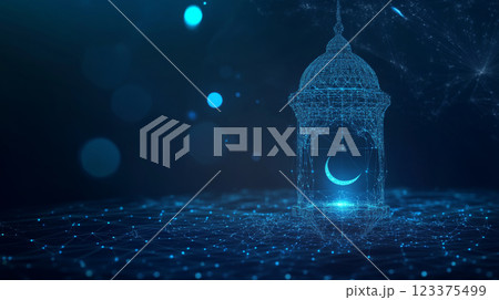 Digital Lantern with Crescent Moon and Starry Background in Night Sky ai generative Digital Lantern with Crescent Moon and Starry Background in Night Sky ai generative 123375499