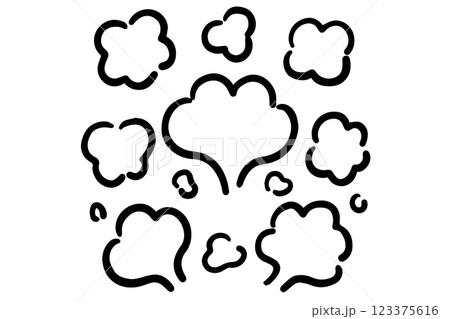 手描きのもくもく湯気・煙のイラストセット＿黒 123375616