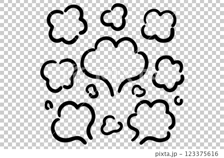 手描きのもくもく湯気・煙のイラストセット＿黒 123375616