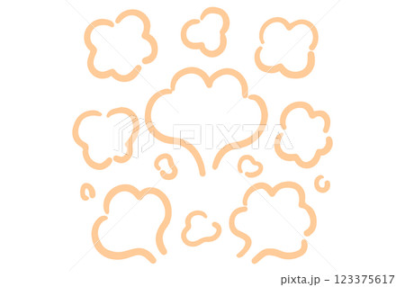 手描きのもくもく湯気・煙のイラストセット_暖色カラー 手描きのもくもく湯気・煙のイラストセット_暖色カラー 123375617