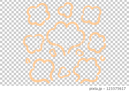 手描きのもくもく湯気・煙のイラストセット_暖色カラー 手描きのもくもく湯気・煙のイラストセット_暖色カラー 123375617