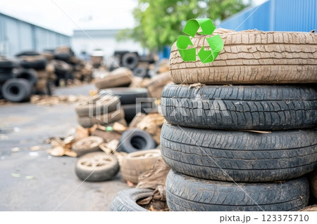 Recycling Stacked Used Tires for Sustainable Waste Management Solutions ai generative 123375710