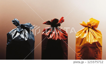 Colorful Trash Bags in a Row Recycling and Waste Management Concept ai generative 123375712