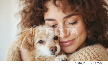 Woman Embracing Adorable Dog Joyful and Warm Pet Bonding Moment ai generative 123375850