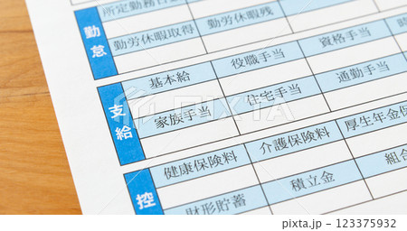 給与明細書の家族手当欄　お給料　法定外福利厚生 123375932