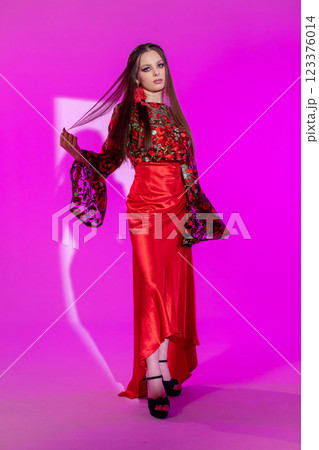 A Vibrant Fashion Portrait featuring Colorful Attire that stands out in any setting 123376014