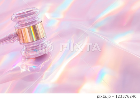 Elegant Transparent Gavel on Holographic Background Legal Concept in Pastel Aesthetic ai generative ai generative 123376240