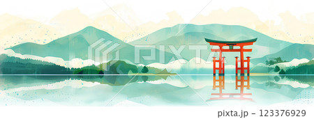 世界遺産　宮島　厳島神社の赤い鳥居 123376929